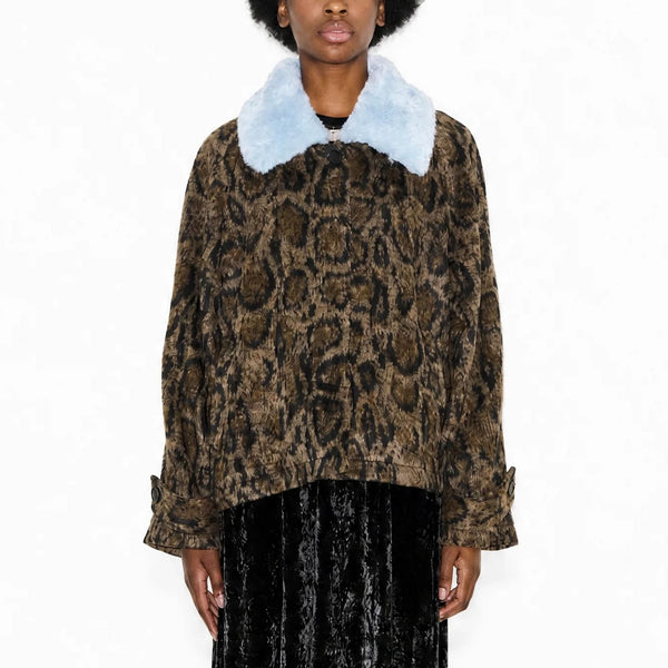 SAMDI Jameson Jacket in Leopard/Powder Blue