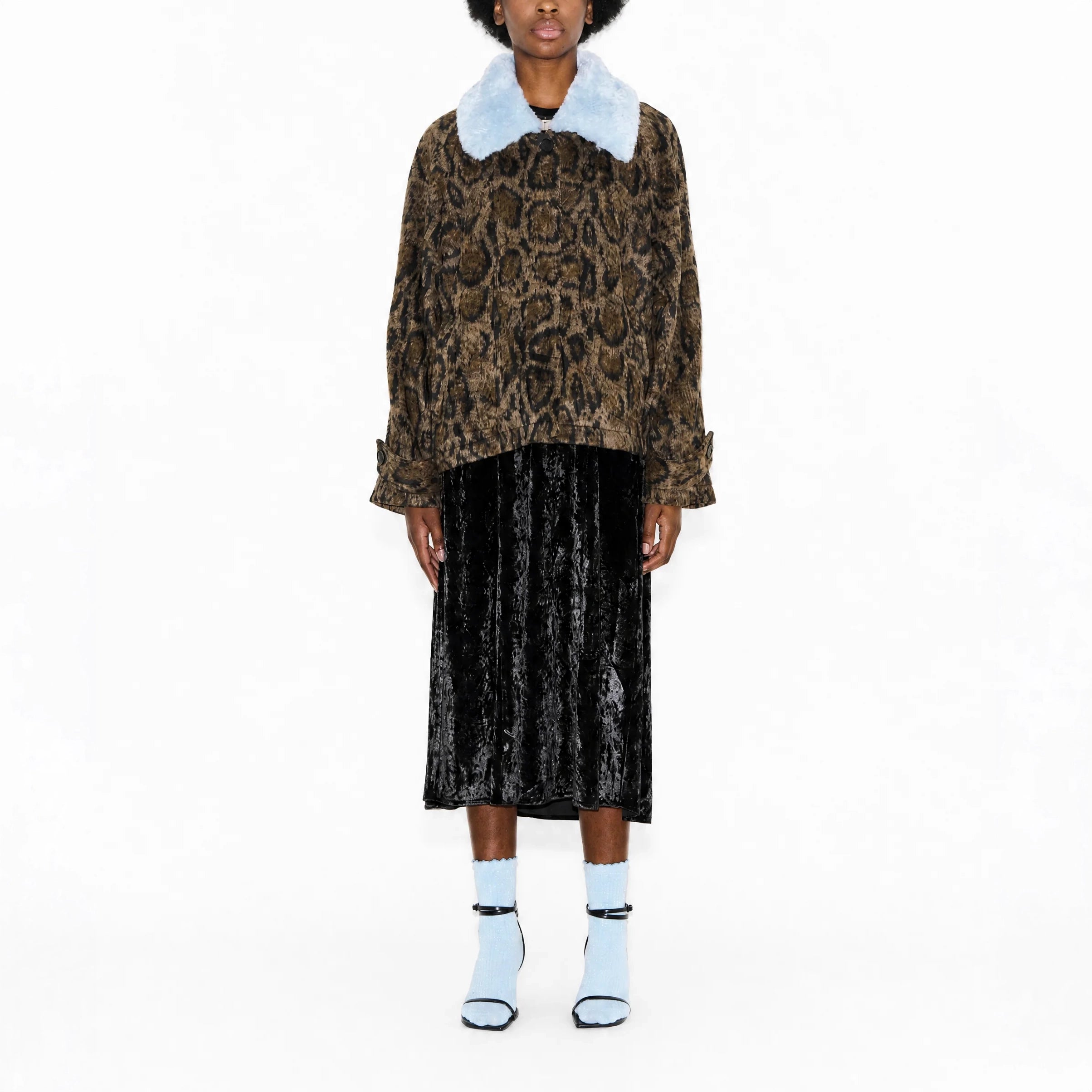 SAMDI Jameson Jacket in Leopard/Powder Blue