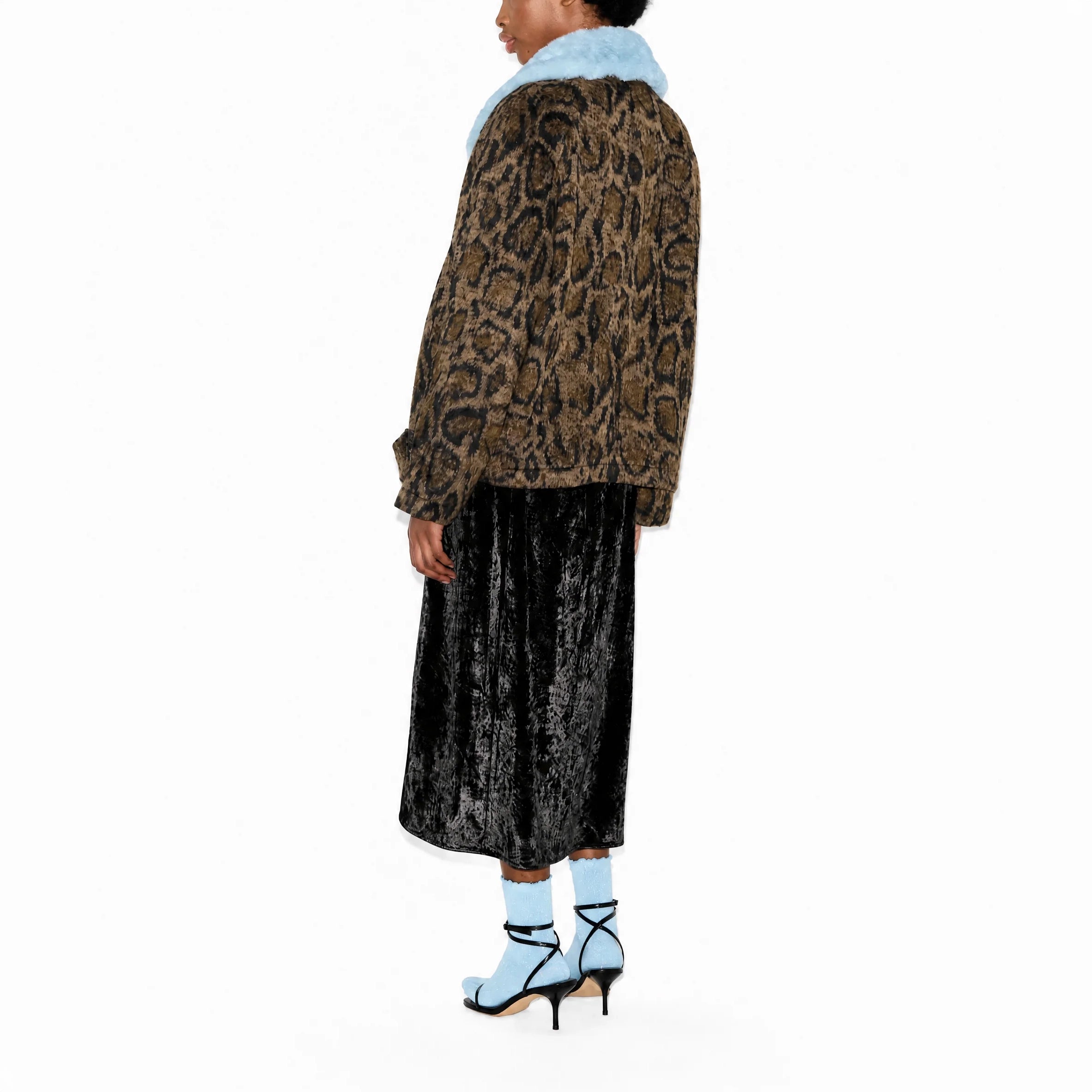 SAMDI Jameson Jacket in Leopard/Powder Blue