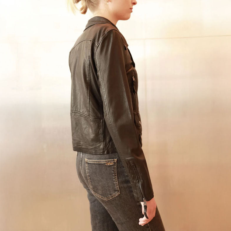 STUDIO KIN Grace Leather Biker Jacket in Black