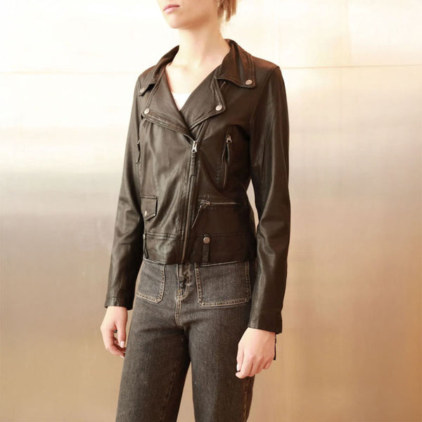 STUDIO KIN Grace Leather Biker Jacket in Black