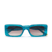 ZOE DE PASS Grace Rectangle Sunglasses in Blue Glitter