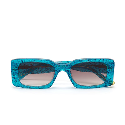 ZOE DE PASS Grace Rectangle Sunglasses in Blue Glitter