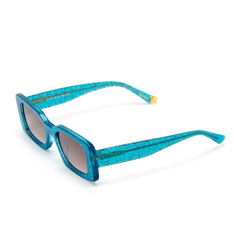 ZOE DE PASS Grace Rectangle Sunglasses in Blue Glitter