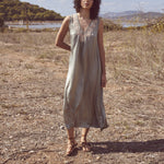 FAUNE Gracie Modal Satin Slip Dress in Duck Egg Green