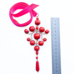 PHILIPPA KUNISCH Grand Gypsy Necklace in Red with Neon Pink Ribbon