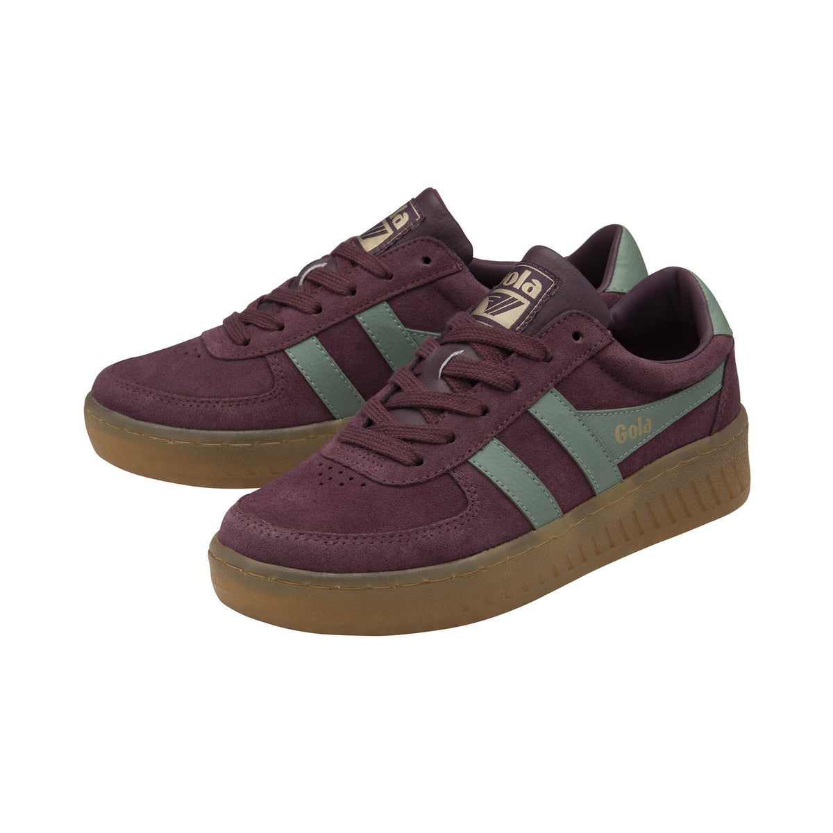 GOLA Grandslam Suede Trainer in Windsor Wine/Green Mist/Gum