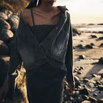 RABENS SALONER Anizette Grey Denim Fitted Dress in Washed Grey