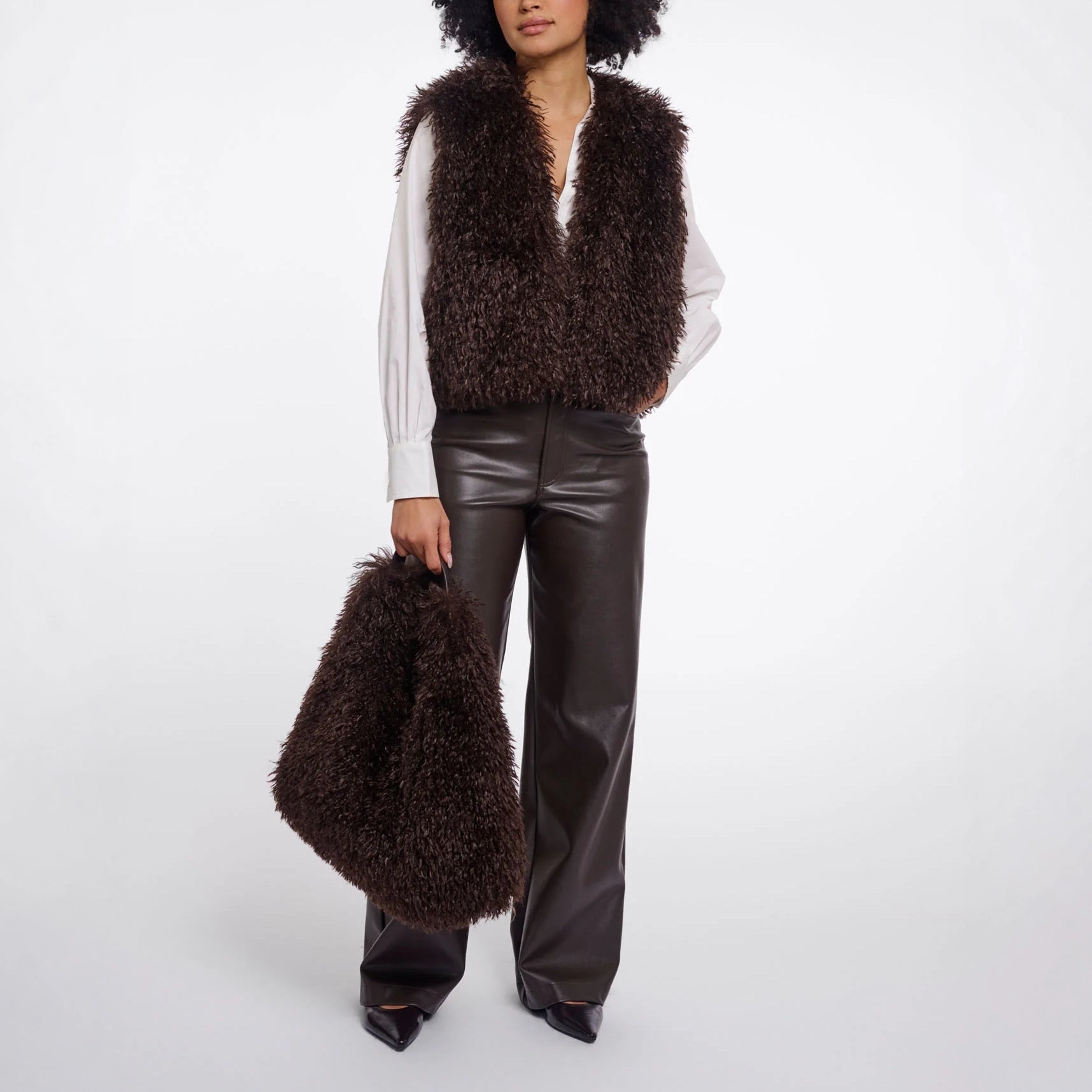 RINO & PELLE Gusta Faux Fur Shoulder Bag in Coffee Roast
