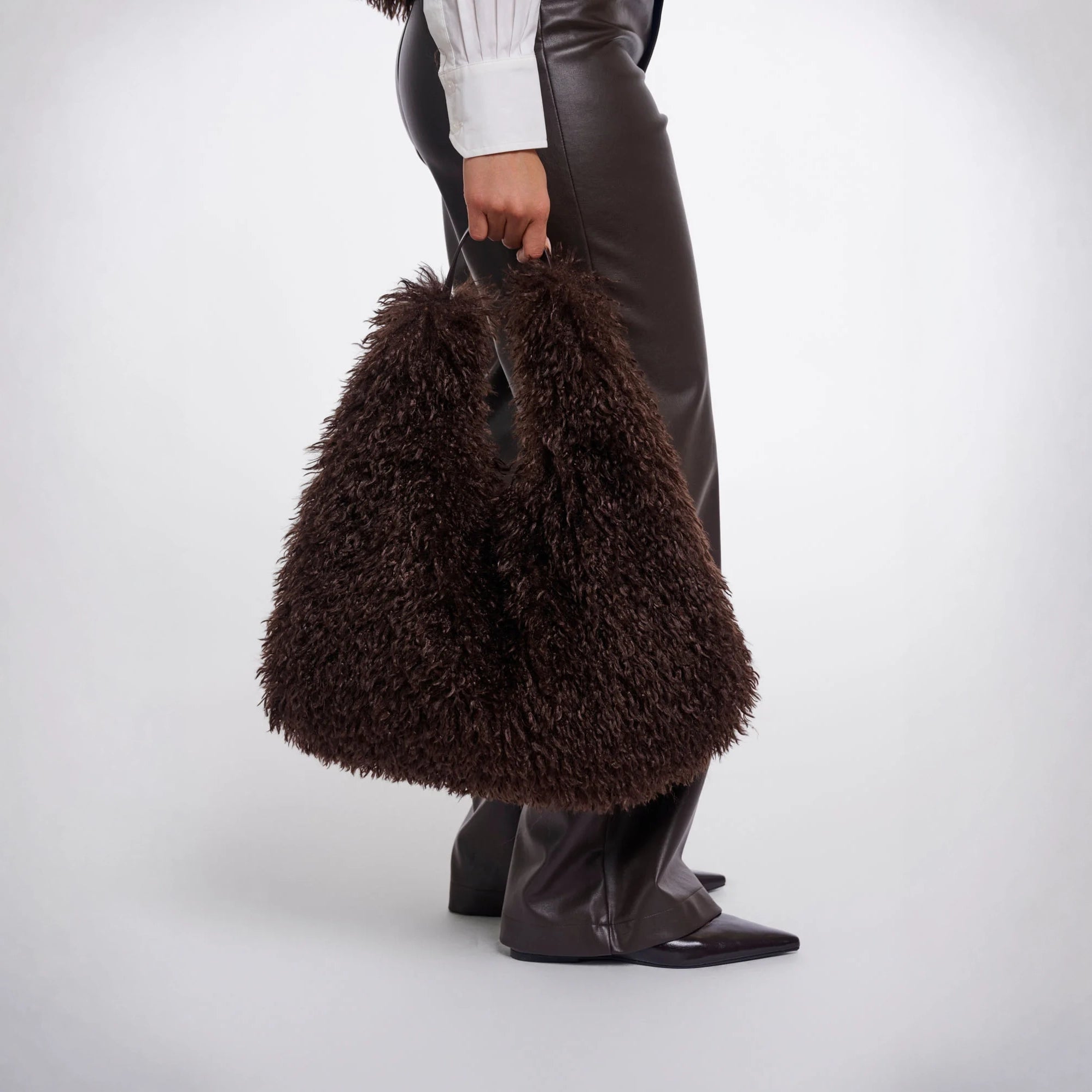 RINO & PELLE Gusta Faux Fur Shoulder Bag in Coffee Roast
