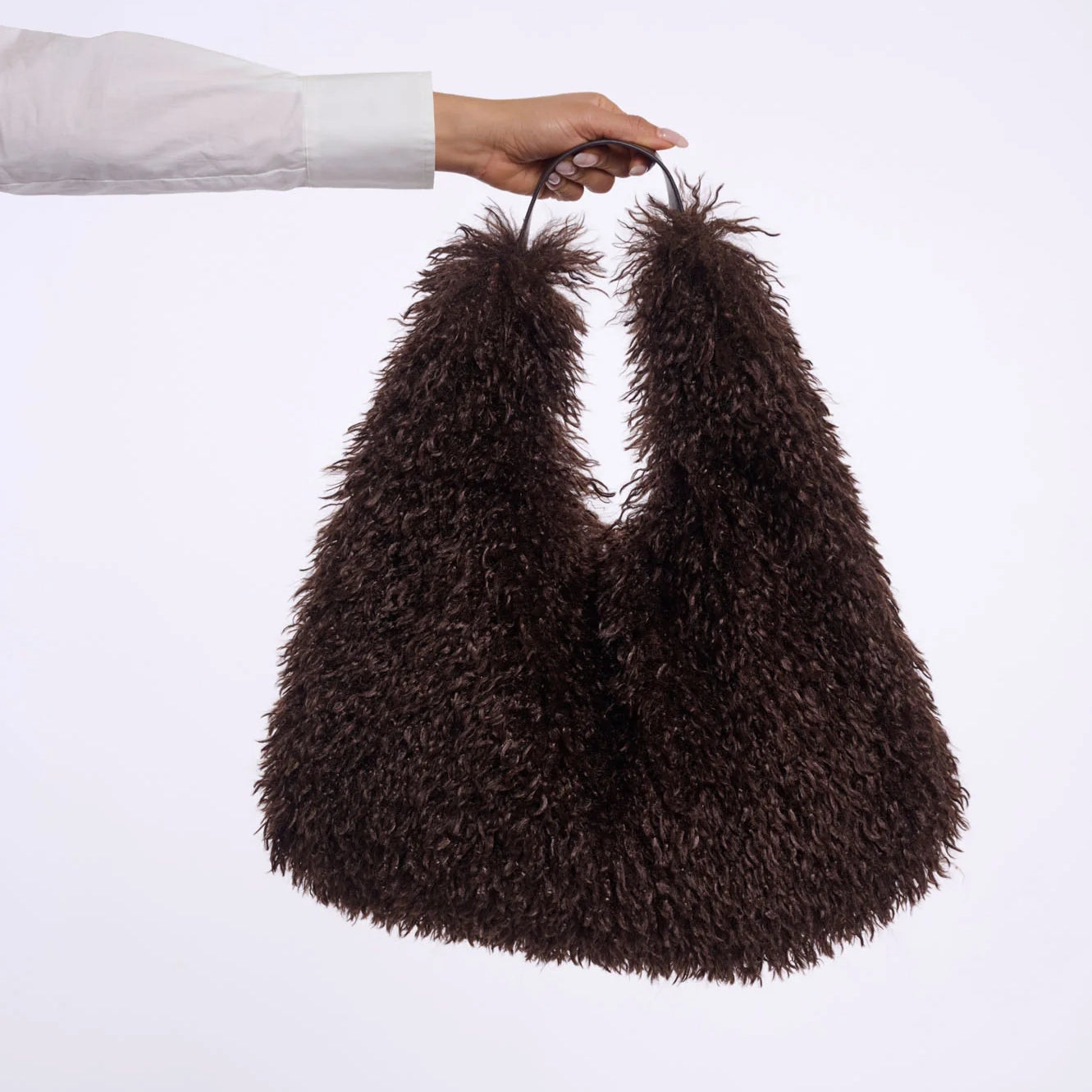 RINO & PELLE Gusta Faux Fur Shoulder Bag in Coffee Roast