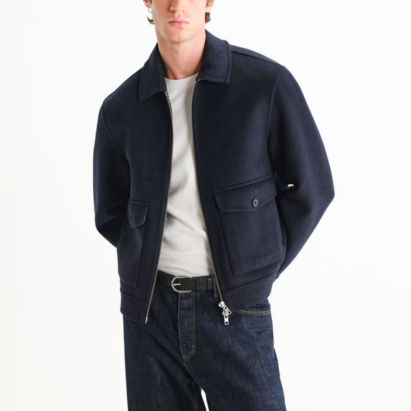 WAX LONDON Hamblin Double Face Check Wool Jacket in Navy