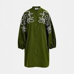 ESSENTIEL ANTWERP Hanana Embellished Shirt Dress in Kombu Green