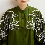 ESSENTIEL ANTWERP Hanana Embellished Shirt Dress in Kombu Green