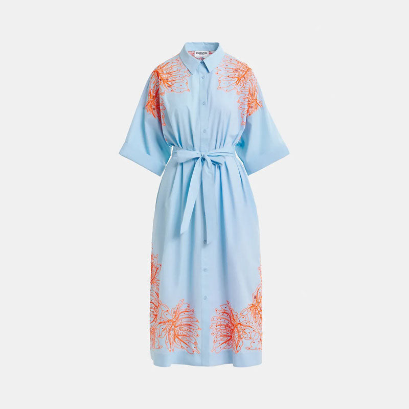 ESSENTIEL ANTWERP Hanchor Embroidered Midi Dress in Combo1 Lake Blue