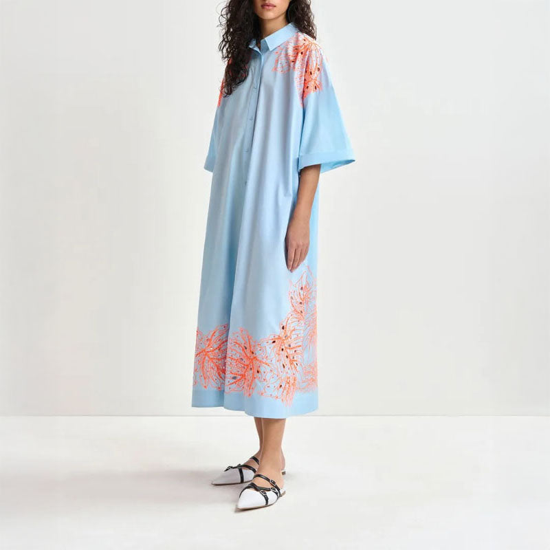ESSENTIEL ANTWERP Hanchor Embroidered Midi Dress in Combo1 Lake Blue