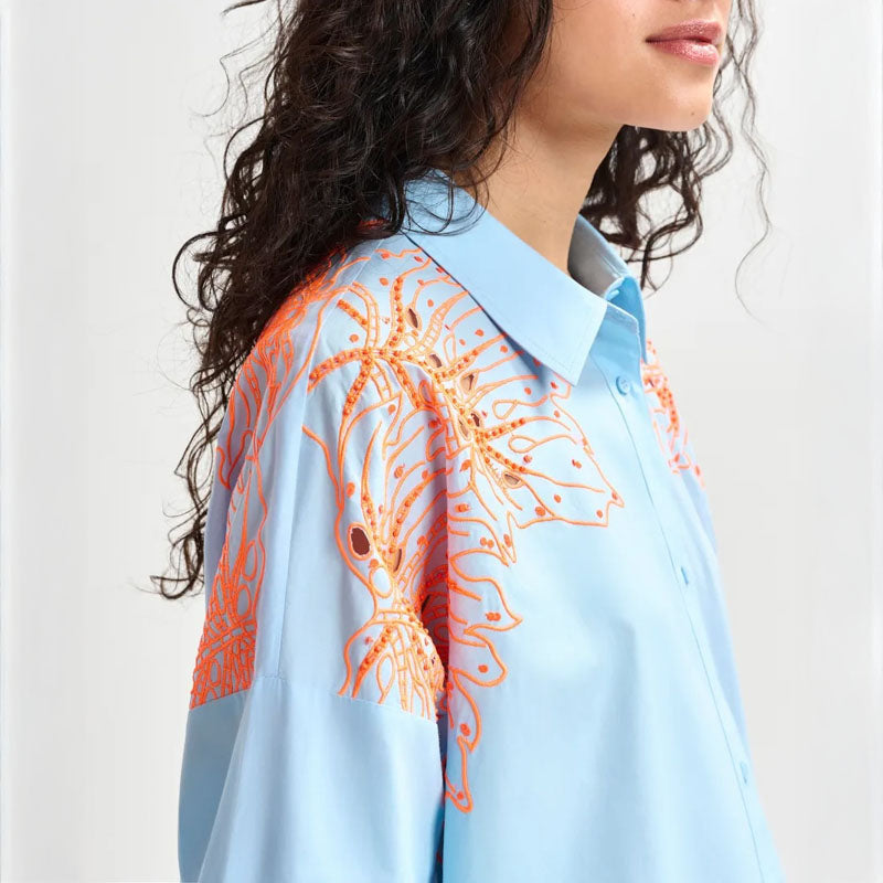ESSENTIEL ANTWERP Hanchor Embroidered Midi Dress in Combo1 Lake Blue