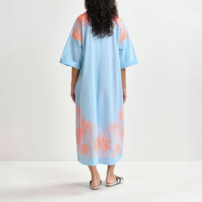 ESSENTIEL ANTWERP Hanchor Embroidered Midi Dress in Combo1 Lake Blue