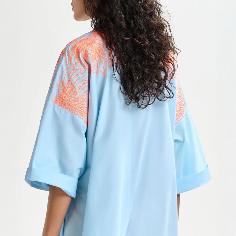 ESSENTIEL ANTWERP Hanchor Embroidered Midi Dress in Combo1 Lake Blue