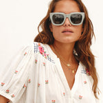 M.A.B.E Harlie Embroidered Short Sleeve Top in Ecru/Multi