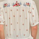 M.A.B.E Harlie Embroidered Short Sleeve Top in Ecru/Multi