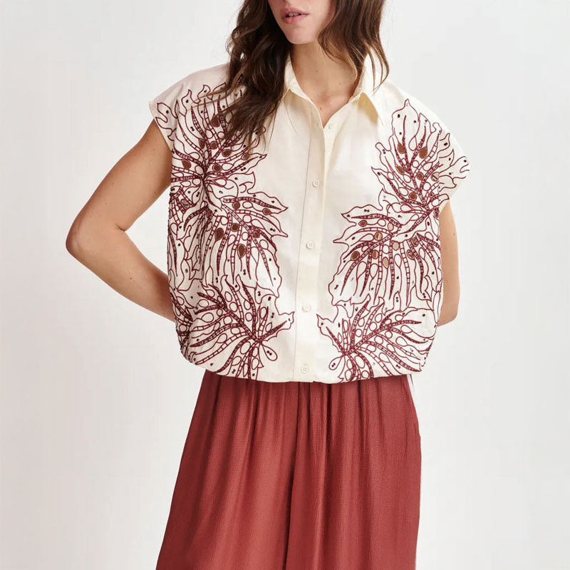 ESSENTIEL ANTWERP Hebraska Embroidered Shirt  in Combo2 Off White
