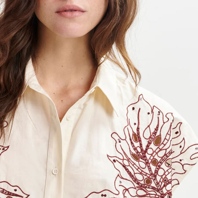 ESSENTIEL ANTWERP Hebraska Embroidered Shirt  in Combo2 Off White