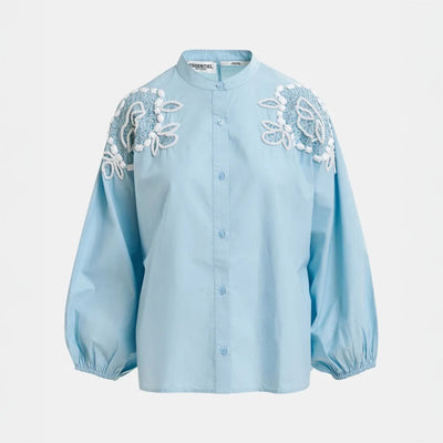 ESSENTIEL ANTWERP Hementine Embellished Shirt in Denim Blue