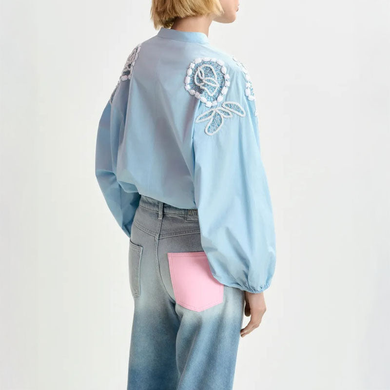 ESSENTIEL ANTWERP Hementine Embellished Shirt in Denim Blue