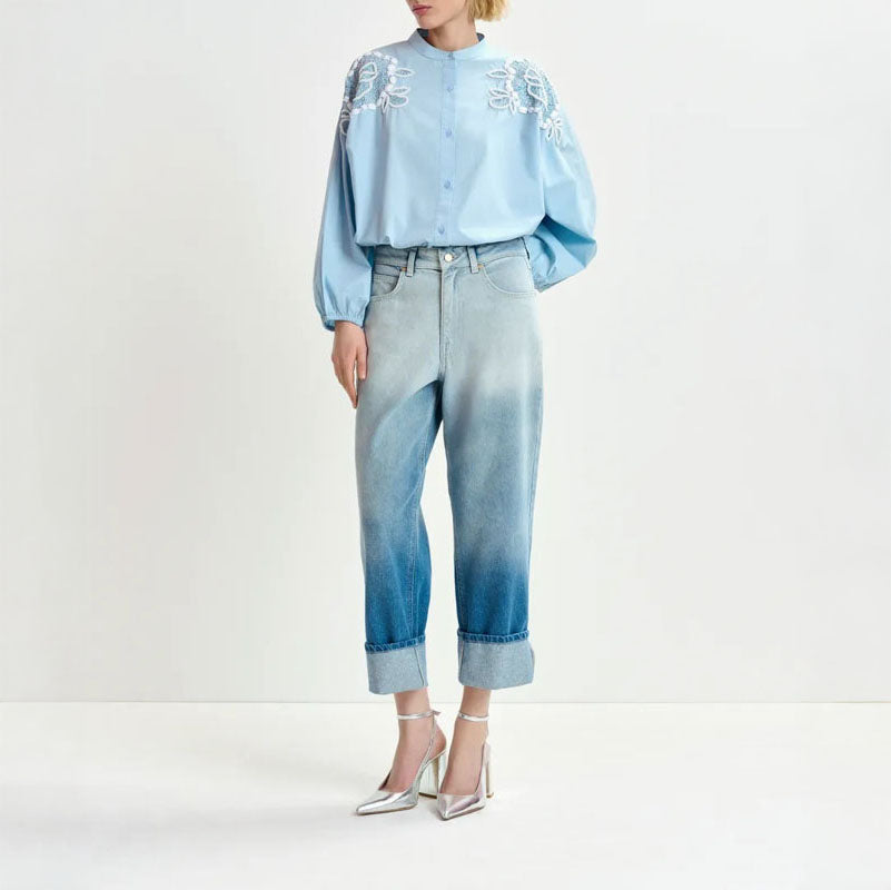 ESSENTIEL ANTWERP Hementine Embellished Shirt in Denim Blue