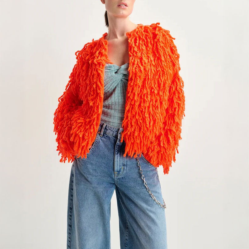 ESSENTIEL ANTWERP Hinwood Fringed Jacket in Chimique Fanta