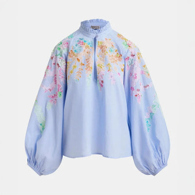 ESSENTIEL ANTWERP Hitrus Appliqued Detail Top in Aqua Blue