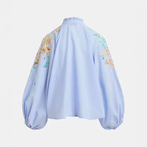 ESSENTIEL ANTWERP Hitrus Appliqued Detail Top in Aqua Blue