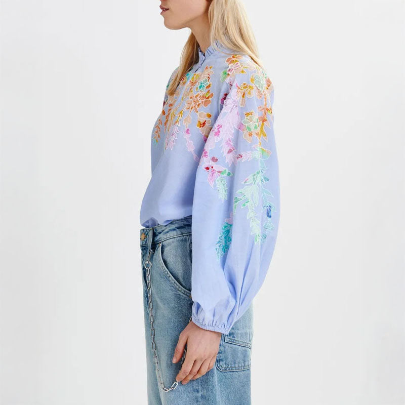 ESSENTIEL ANTWERP Hitrus Appliqued Detail Top in Aqua Blue