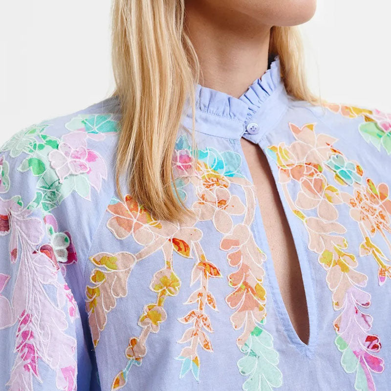 ESSENTIEL ANTWERP Hitrus Appliqued Detail Top in Aqua Blue