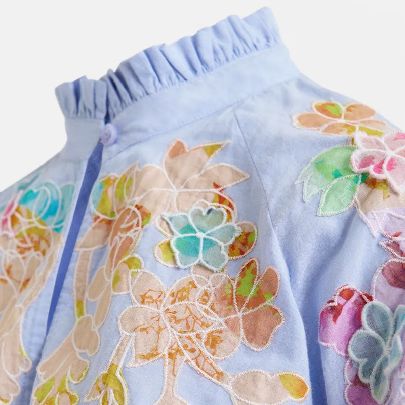 ESSENTIEL ANTWERP Hitrus Appliqued Detail Top in Aqua Blue