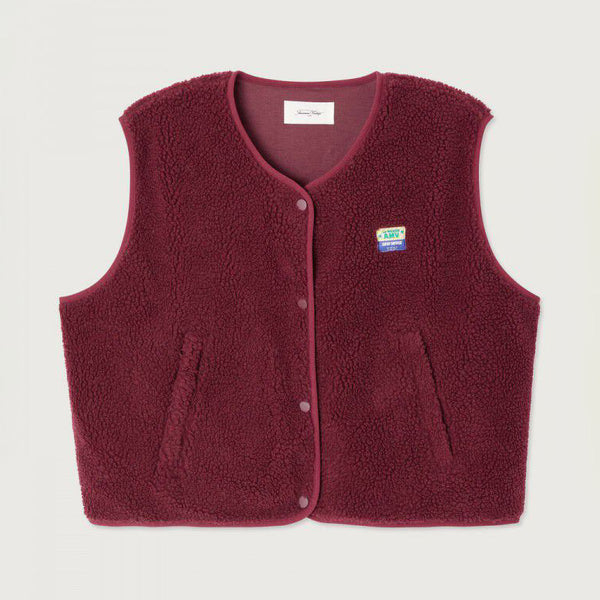 AMERICAN VINTAGE Hoktown Zip Up Gilet in Burgundy Melange