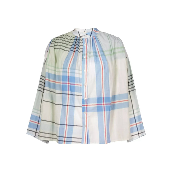 V DE VINSTER Hokkaido Checkered Blouse in Multi Sky