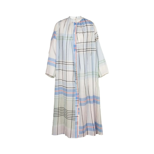 V DE VINSTER Hokkaido Checkered Dress in Multi Sky