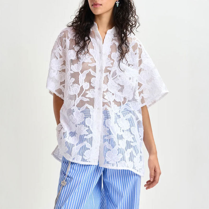 ESSENTIEL ANTWERP Hok Lace Oversized Shirt  in White