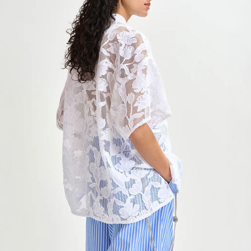 ESSENTIEL ANTWERP Hok Lace Oversized Shirt  in White