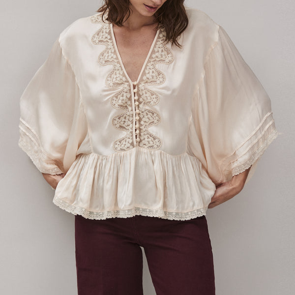 FAUNE Honeysuckle Modal Satin Blouse in Natural Blush