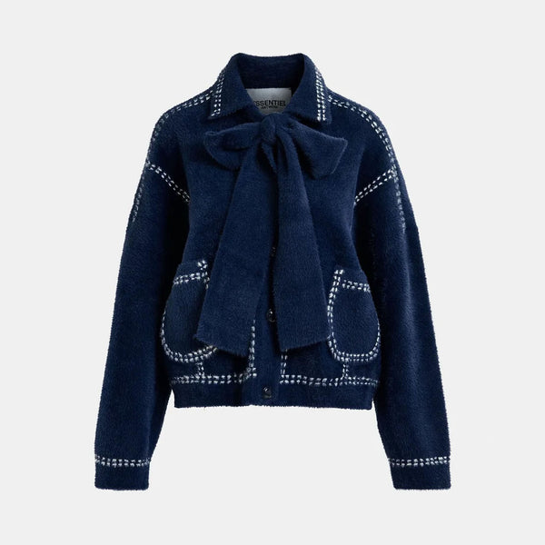 ESSENTIEL ANTWERP Ihoops Cardigan with Bow in Navy