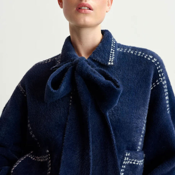 ESSENTIEL ANTWERP Ihoops Cardigan with Bow in Navy