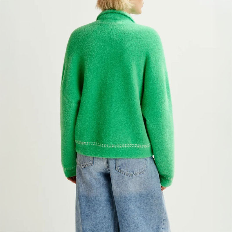 ESSENTIEL ANTWERP Hoops Cardigan with Bow in Pine Needle