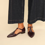 ESSKA Harmony Pointed T-Bar Flat Shoes in Bordeaux