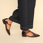ESSKA Harmony Pointed T-Bar Flat Shoes in Bordeaux