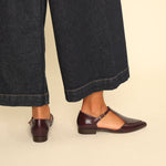 ESSKA Harmony Pointed T-Bar Flat Shoes in Bordeaux