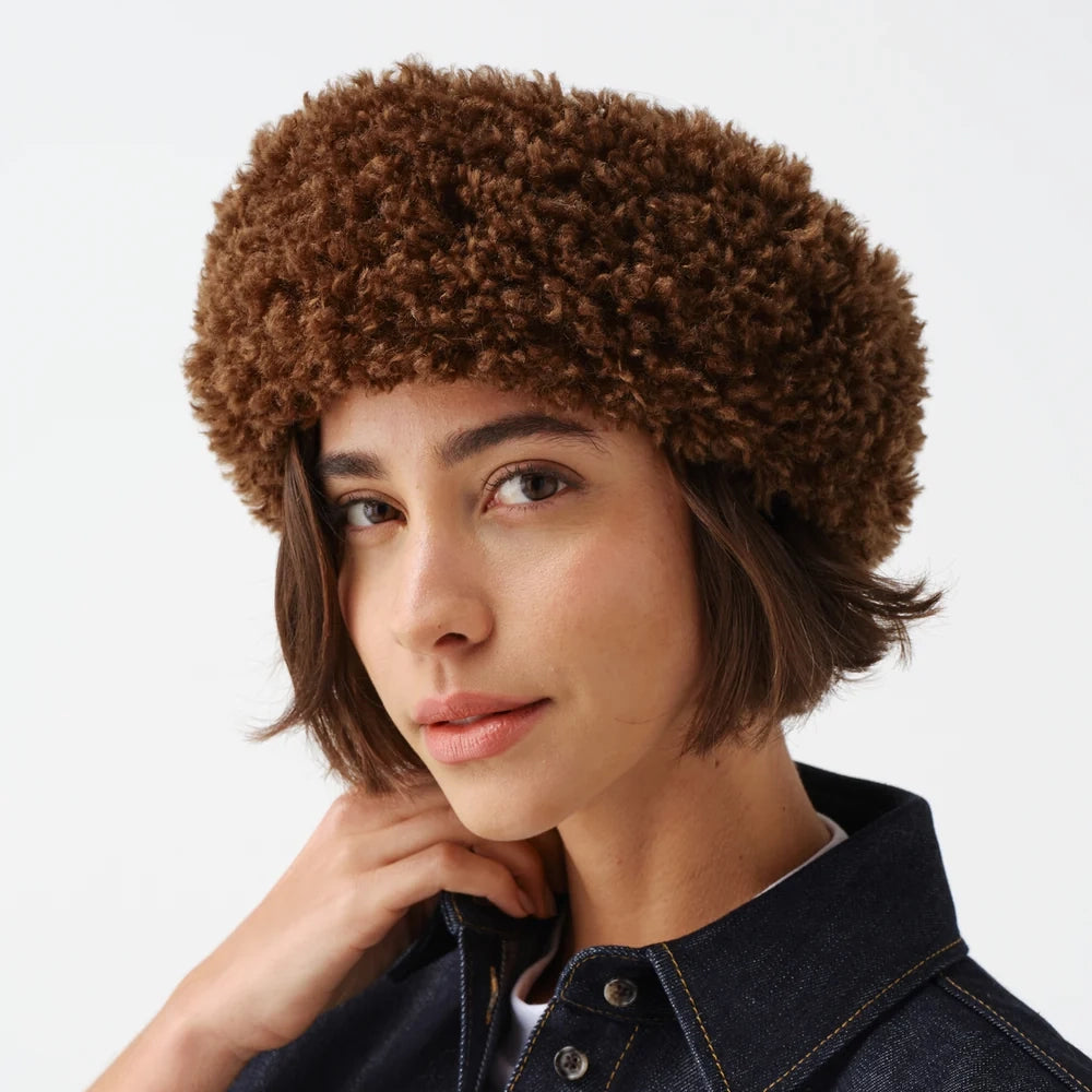 HELEN MOORE Faux Sheepskin Huff Headband in Chestnut