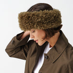 HELEN MOORE Faux Sheepskin Huff Headband in Forest Green